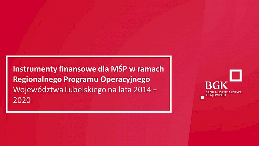 Prezentacja:  „Instrumenty finansowe dla MŚP w ramach Regionalnego Programu Operacyjnego Województwa Lubelskiego na lata 2014 – 2020”  Andrzej Wawrzonek Bank Gospodarstwa Krajowego
