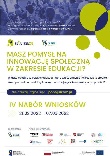 Plakat promujący IV nabór wniosków na projekty innowacyjne w obszarze edukacji
