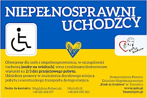 Plakat informacyjny dotyczący pomocy niepełnosprawnym dzieciom z Ukrainy (język polski)
