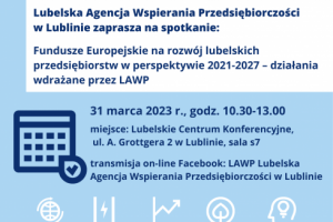 Plakat informacyjny dotyczący spotkania dla potencjalnych Wnioskodawców LAWP 31 marca 2023 r.