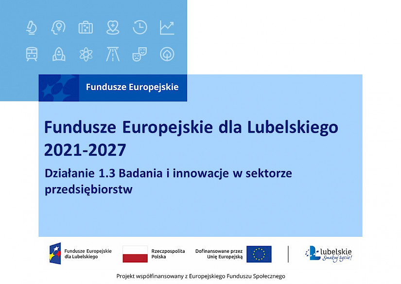 Prezentacja: Szkolenie „Fundusze Europejskie na rozwój lubelskich firm w perspektywie 2021-2027 – Działanie 1.3 Badania i innowacje w sektorze przedsiębiorstw, wdrażane przez LAWP” 28 kwietnia 2023